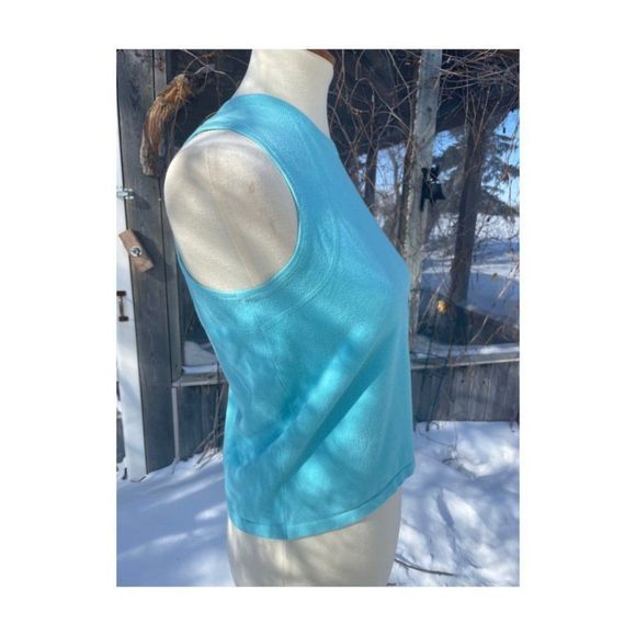 Vintage | 90s Sasson Blue Knit Sleeveless Top Sz M - Picture 3 of 8